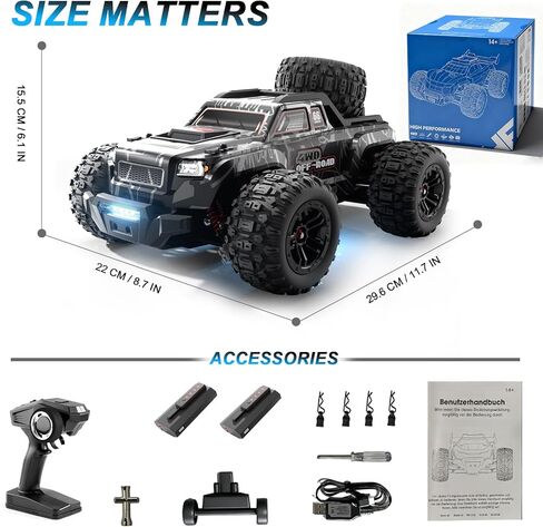 Remote Control Car, 1/16 RC Car, 40 KM/H High Speed Remote Control Truck, 4X4 All Terrain Off-Road RC Truck, IPX4 Waterproof Monstertruck, 2.4GHz RC Buggy, 2 Batteries in Saudi Arabia