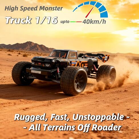 Remote Control Car, 1/16 RC Car, 40 KM/H High Speed Remote Control Truck, 4X4 All Terrain Off-Road RC Truck, IPX4 Waterproof Monstertruck, 2.4GHz RC Buggy, 2 Batteries in Saudi Arabia