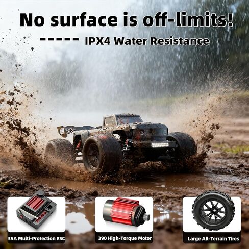 Remote Control Car, 1/16 RC Car, 40 KM/H High Speed Remote Control Truck, 4X4 All Terrain Off-Road RC Truck, IPX4 Waterproof Monstertruck, 2.4GHz RC Buggy, 2 Batteries in Saudi Arabia