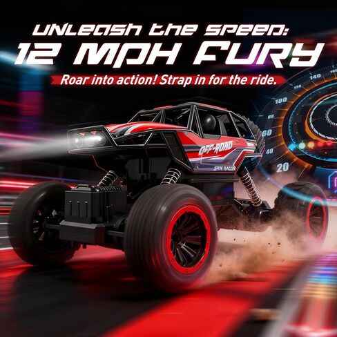 1:12 Large RC Monster Truck for Boys 8-12 with 2 Remote Batteries, 12 MPH Off-Road Remote Control Truck with Light, RC Car Toy Gift for Kids 8-12, 2 Rechargeable Car Batteries in Saudi Arabia