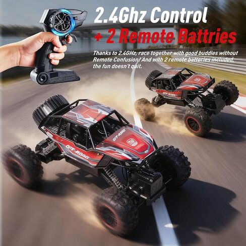 1:12 Large RC Monster Truck for Boys 8-12 with 2 Remote Batteries, 12 MPH Off-Road Remote Control Truck with Light, RC Car Toy Gift for Kids 8-12, 2 Rechargeable Car Batteries in Saudi Arabia