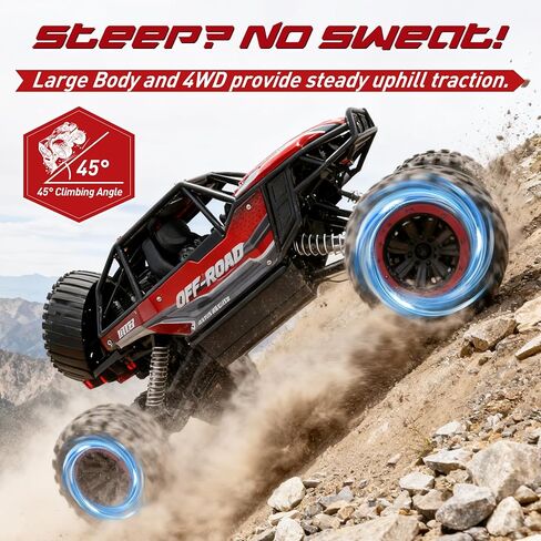 1:12 Large RC Monster Truck for Boys 8-12 with 2 Remote Batteries, 12 MPH Off-Road Remote Control Truck with Light, RC Car Toy Gift for Kids 8-12, 2 Rechargeable Car Batteries in Saudi Arabia