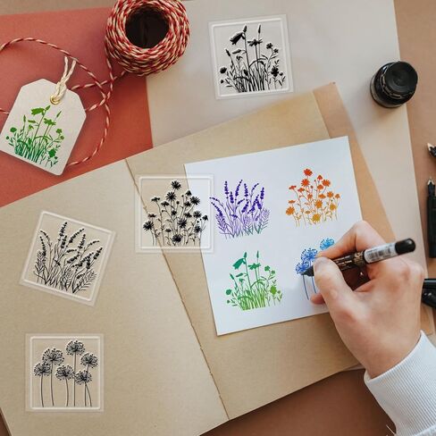 4Pcs 4 Styles PVC Plastic Clear Stamps, Flower Pattern Silicone Stamp, Plant Themed Silicone Transparent Rubber Stamp for DIY Scrapbooking Photo Album Decorative Cards Making, 2.17x2.17inch in Saudi Arabia