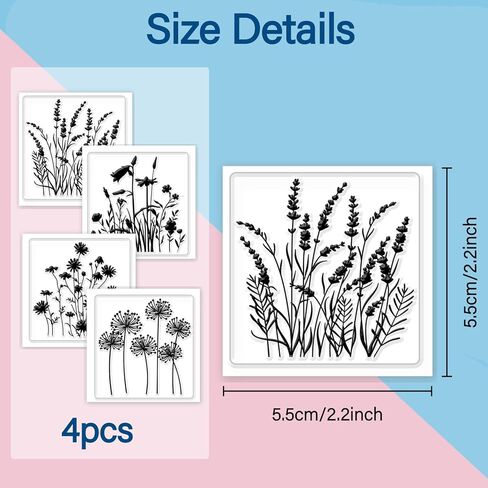 4Pcs 4 Styles PVC Plastic Clear Stamps, Flower Pattern Silicone Stamp, Plant Themed Silicone Transparent Rubber Stamp for DIY Scrapbooking Photo Album Decorative Cards Making, 2.17x2.17inch in Saudi Arabia