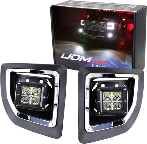 iJDMTOY White LED Pod Light Fog Lamps Compatible with 2015-19 GMC Sierra 2500 3500 HD, Includes 20W High Power LED Cubes, Foglight Bezel Covers, Fog Location Mounting Brackets & Switch Wiring in Saudi Arabia