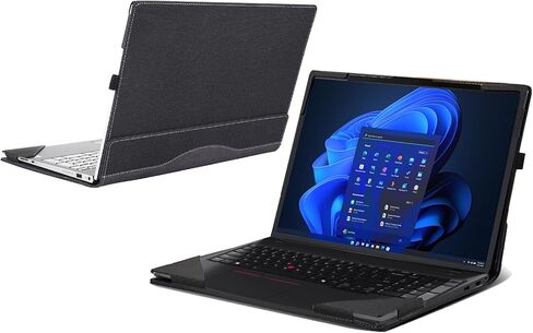 حافظة كمبيوتر محمول لجهاز Lenovo ThinkPad T16 Gen 4 AMD (16 بوصة) [غير متوافقة مع أي طراز آخر]، غطاء جيب داخلي من جلد البولي يوريثان ThinkPad T16 Gen 3/ Gen 4 Intel 2 في 1 (رمادي داكن) in Saudi Arabia