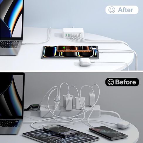 Charging Station for Multiple Devices, 45W 6 Port USB Charger Charging Block with 1 USB C 5 USB A Port, USB Power Strip Plug Charging Hub Multi Travel Chargers for iPhone iPad, Tablets, Smartphones in Saudi Arabia