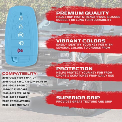 RECON Fits 18-25 Ford F150, Raptor & Super Duty (F250, F350, F450, F550) Bronco Ranger Maverick Escape 100% Silicone Rubber Rugged Smart Key Fob Protection Cover Premium Quality 5 Button (Green CAMO) in Saudi Arabia