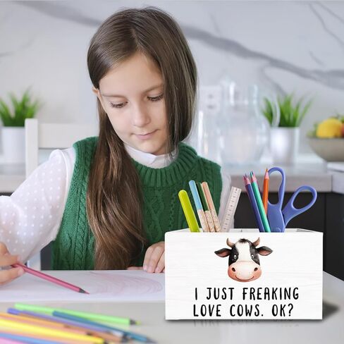 حامل قلم بقرة لطيف للمكتب، هدايا لمحبي البقرة، منظم أقلام الرصاص، أنا فقط أحب الأبقار موافق، صندوق خشبي، ديكور مكتب لتزيين المكتب المنزلي in Saudi Arabia