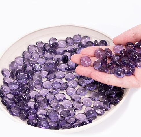 50Pcs Mini Glass Marble,Purple Mancala Stones Flat Beads for Vase Filler Home Decorative Art Craft(0.5"~0.8") in Saudi Arabia