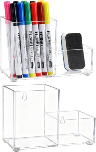 2Pack Dry Erase Marker Holder Wall Mount Acrylic Marker Holder Pencil Dry Erase Marker Holder for Whiteboard, Refrigerator, Office Desk, Classroom Supplies & Home Organization in Saudi Arabia