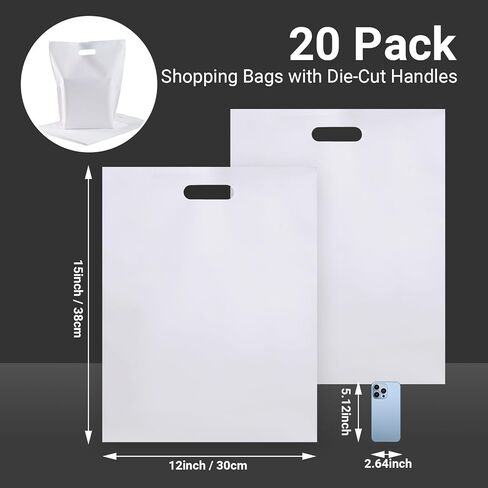 zzwjhpak 20 PCS Small White Gift Bags, 12"x15" Merchandise Bags for Small Businesses, Goodie Bags Party Favor Bags for Kids, Treat Bag Retail Bag with Handle for Kids Birthday, Christmas in Kuwait