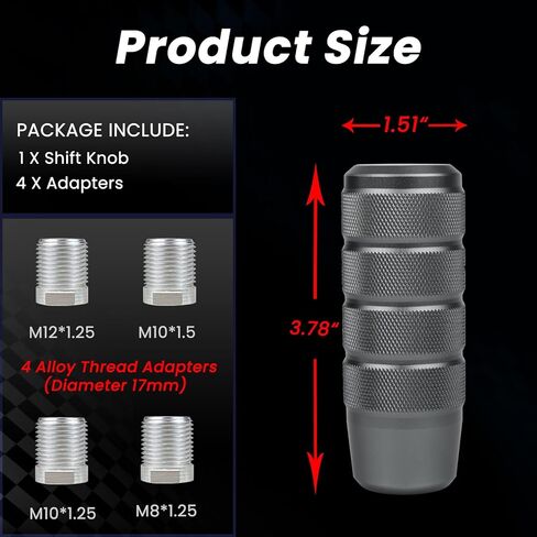 مقبض ناقل الحركة - تصميم من سبائك الألومنيوم بقياس 3.78 بوصة مع 4 محولات من السبائك، ومقابض ناقل الحركة مثالية للسيارات اليدوية والأوتوماتيكية ذات 4 و5 و6 سرعات، تناسب عالمي (رمادي) in Kuwait