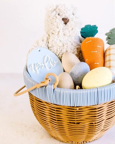 The Cotton & Canvas Co. علامة هدايا أكريليك على شكل بيضة عيد الفصح، غلاف هدايا، علامة اسم، عيد فصح سعيد، علامة عيد الفصح، ثلاثية الأبعاد، علامة سلة عيد الفصح، أرنب، سلة بيض، أسود in Kuwait