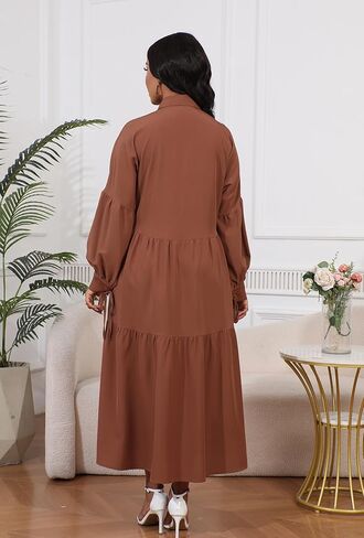 Women's Long Sleeve Maxi Shirt Dress Elegant Button Down Loose Swing Party Dress in Kuwait