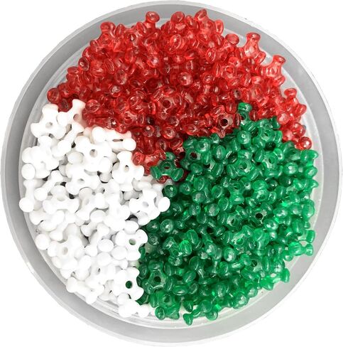 خرز Adiornchse لعيد الميلاد ثلاثي الشكل 2000 قطعة من الخرز البلاستيكي للحرف اليدوية للعطلات للأطفال خرزة حمراء وبيضاء لحرف قصب الحلوى مجموعة صنع الزينة in Kuwait