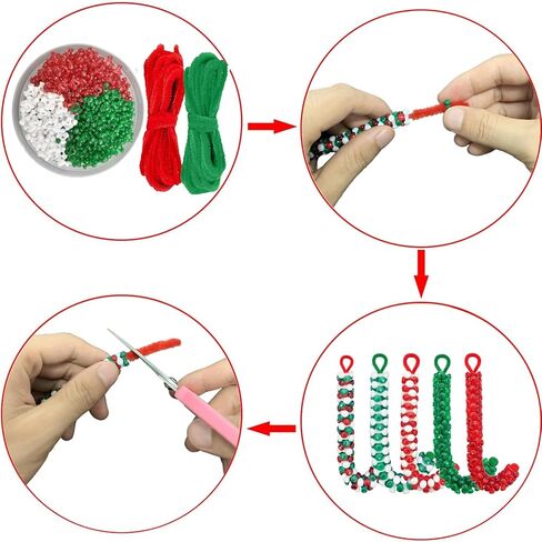 خرز Adiornchse لعيد الميلاد ثلاثي الشكل 2000 قطعة من الخرز البلاستيكي للحرف اليدوية للعطلات للأطفال خرزة حمراء وبيضاء لحرف قصب الحلوى مجموعة صنع الزينة in Kuwait
