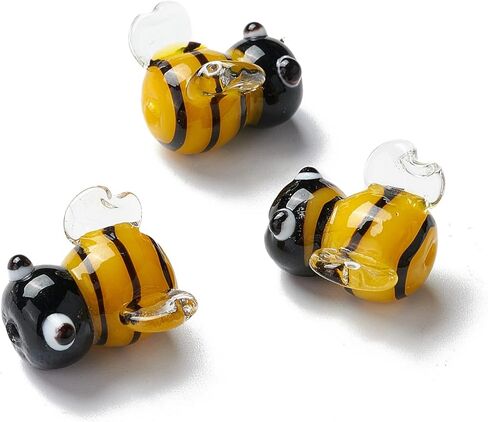 5 قطعة الخرز Lampwork اليدوية ثلاثية الأبعاد النحل لطيف الزجاج الخرز الفواصل DIY بها بنفسك الحرف أقراط قلادة أساور صنع المجوهرات 15.2 ~ 16x14.5 ~ 16.5x11.2mm in Saudi Arabia