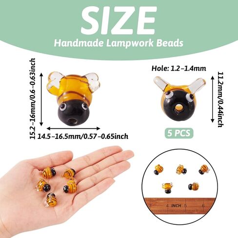 5 قطعة الخرز Lampwork اليدوية ثلاثية الأبعاد النحل لطيف الزجاج الخرز الفواصل DIY بها بنفسك الحرف أقراط قلادة أساور صنع المجوهرات 15.2 ~ 16x14.5 ~ 16.5x11.2mm in Saudi Arabia