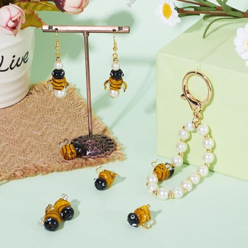 5 قطعة الخرز Lampwork اليدوية ثلاثية الأبعاد النحل لطيف الزجاج الخرز الفواصل DIY بها بنفسك الحرف أقراط قلادة أساور صنع المجوهرات 15.2 ~ 16x14.5 ~ 16.5x11.2mm in Saudi Arabia