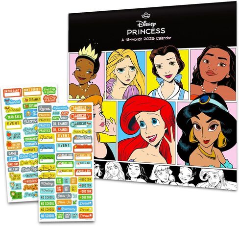 Disney Princess Calendar 2026 Mini Size - Deluxe 2026 Classic Princesses 7" x 7" Wall Calendar Bundle with Over 100 Reminder Stickers (Walt Disney Gifts, Office Supplies) in Saudi Arabia