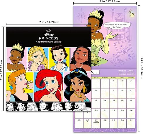 Disney Princess Calendar 2026 Mini Size - Deluxe 2026 Classic Princesses 7" x 7" Wall Calendar Bundle with Over 100 Reminder Stickers (Walt Disney Gifts, Office Supplies) in Saudi Arabia