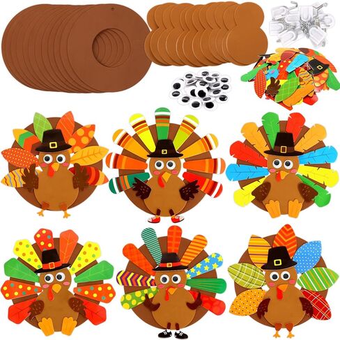 Fancy Land Thanksgiving Crafts DIY Turkey Wreath Craft Kit Thanksgiving Activities Fall Autumn Foam Stickers Art Projects for Kids Holiday Party Favors 12 Sets in Saudi Arabia
