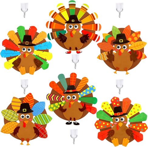 Fancy Land Thanksgiving Crafts DIY Turkey Wreath Craft Kit Thanksgiving Activities Fall Autumn Foam Stickers Art Projects for Kids Holiday Party Favors 12 Sets in Saudi Arabia