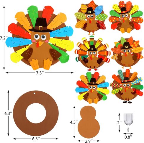 Fancy Land Thanksgiving Crafts DIY Turkey Wreath Craft Kit Thanksgiving Activities Fall Autumn Foam Stickers Art Projects for Kids Holiday Party Favors 12 Sets in Saudi Arabia