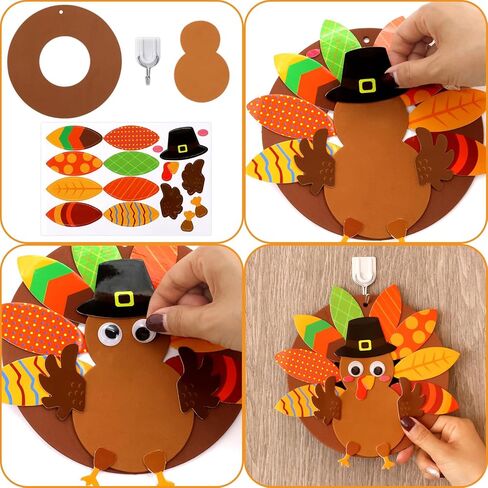 Fancy Land Thanksgiving Crafts DIY Turkey Wreath Craft Kit Thanksgiving Activities Fall Autumn Foam Stickers Art Projects for Kids Holiday Party Favors 12 Sets in Saudi Arabia