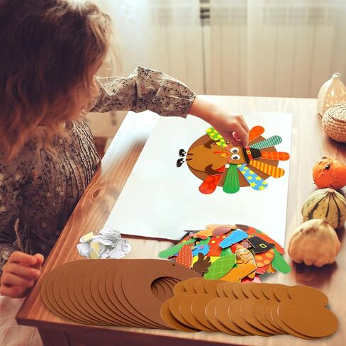 Fancy Land Thanksgiving Crafts DIY Turkey Wreath Craft Kit Thanksgiving Activities Fall Autumn Foam Stickers Art Projects for Kids Holiday Party Favors 12 Sets in Saudi Arabia