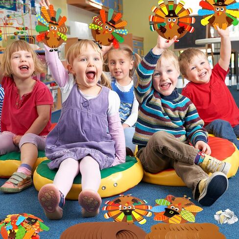 Fancy Land Thanksgiving Crafts DIY Turkey Wreath Craft Kit Thanksgiving Activities Fall Autumn Foam Stickers Art Projects for Kids Holiday Party Favors 12 Sets in Saudi Arabia