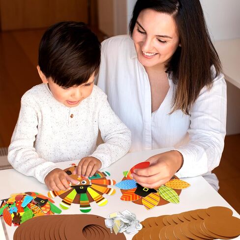 Fancy Land Thanksgiving Crafts DIY Turkey Wreath Craft Kit Thanksgiving Activities Fall Autumn Foam Stickers Art Projects for Kids Holiday Party Favors 12 Sets in Saudi Arabia