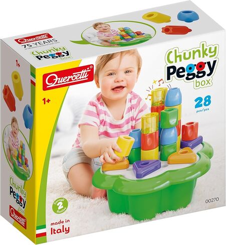 ASO Quercetti Chunky Peggy Stacking Toy - 28-Pieces Including 2 Rattle Pegs, Sturdy Daisy Basket Design with Built-in Storage, for Toddlers and Kids Ages 1 Year and up in Saudi Arabia