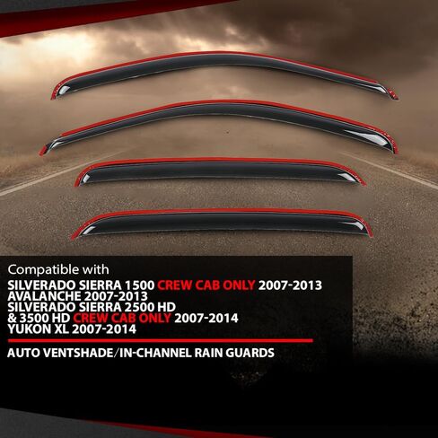 in-Channel Window Visors Rain Guards Side Wind Deflector Compatible with Chevy Silverado GMC Sierra 1500 Crew Cab Only 2007-2013, Avalanche 2007-2013, 2500 HD & 3500 HD/GMC Yukon XL 2007-2014 Smoke in Saudi Arabia