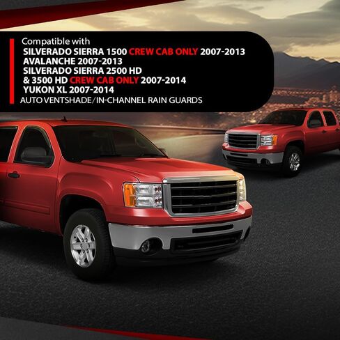 in-Channel Window Visors Rain Guards Side Wind Deflector Compatible with Chevy Silverado GMC Sierra 1500 Crew Cab Only 2007-2013, Avalanche 2007-2013, 2500 HD & 3500 HD/GMC Yukon XL 2007-2014 Smoke in Saudi Arabia