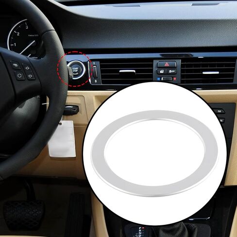 قطعتان من غطاء الكسوة الدائري لزر إيقاف تشغيل السيارة متوافق مع BMW الفئة الثالثة E90 E92 2005-2012، فضي in Kuwait