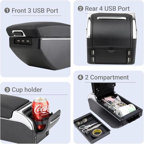 Compatible with Toyota Yaris Armrest Yaris IA Sedan, Adjustable Car Center Console Interior Accessories, Dual USB Chargers,Leather Car Seat Arm Support, Easy Installation (Yaris iA Sedan) in Saudi Arabia