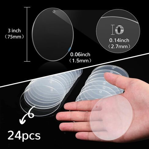 Outus 24 Pcs 3 Inch Acrylic Ornaments Clear Acrylic Disc Circle with Holes Clear Christmas Ornaments Blanks for DIY Decor Crafting Making and Painting in Saudi Arabia