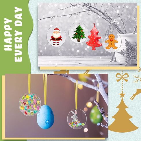 Outus 24 Pcs 3 Inch Acrylic Ornaments Clear Acrylic Disc Circle with Holes Clear Christmas Ornaments Blanks for DIY Decor Crafting Making and Painting in Saudi Arabia