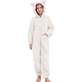 Kissonic Girls Fuzzy Onesie Fleece Jumpsuit Kids Winter Warm Fluffy Zip up Hooded Rompers Costume in Saudi Arabia