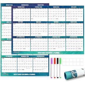 32" x 48" Apricity 2026 Wall Calendar Dry Erase - Aurora Green Wall Calendar Wet & Dry Erasable Laminated 12 Month Annual Yearly Planner, Reversible, Horizontal/Vertical,with Julian Dates in Saudi Arabia