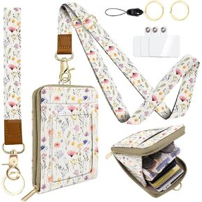 محفظة من جلد البولي يوريثان مع حامل شارة الهوية مع جيب بسحاب واحد و3 فتحات للبطاقات وحزام معصم على شكل سلسلة مفاتيح للهاتف، وحجب RFID، للأعمال المكتبية والمدرسة والشمس والقمر in Kuwait