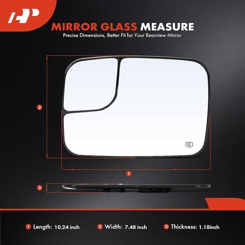 A-Premium Front Left Driver Side Heated Mirror Glass with Backing Plate Compatible with Dodge Ram 1500 2500 3500, 2005 2006 2007 2008 2009 - Exterior Side View Flat Mirror, Replace # 5161011AA in Saudi Arabia