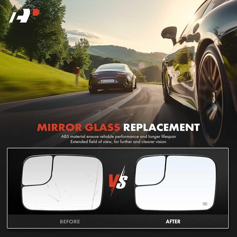 A-Premium Front Left Driver Side Heated Mirror Glass with Backing Plate Compatible with Dodge Ram 1500 2500 3500, 2005 2006 2007 2008 2009 - Exterior Side View Flat Mirror, Replace # 5161011AA in Saudi Arabia