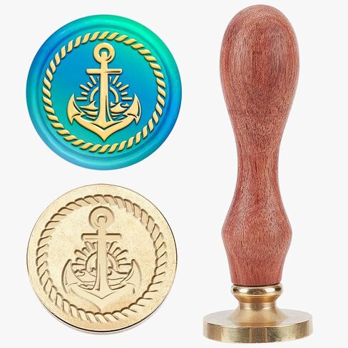 مرساة موجات غروب الشمس ختم الشمع ختم 25 مم بحري الصيف موجة البحر ختم الشمع طوابع النحاس رؤوس قابلة للإزالة مقبض خشبي لتغليف الهدايا المغلفات بطاقات الحروف حزم النبيذ الديكور in Saudi Arabia