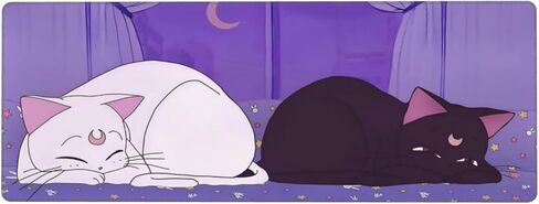 Anime Kawaii Gaming Mouse Pad - Cute Cat Large Desk Mat XL Lavender Purple Extended Mousepad - Desktop Laptop Keyboard Mouse Mat 31.5x11.8in Non-Slip Rubber Base with Stitched Edges in Saudi Arabia