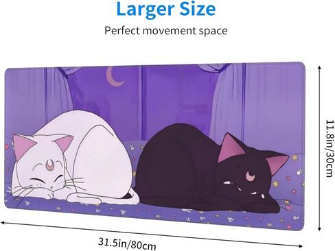 Anime Kawaii Gaming Mouse Pad - Cute Cat Large Desk Mat XL Lavender Purple Extended Mousepad - Desktop Laptop Keyboard Mouse Mat 31.5x11.8in Non-Slip Rubber Base with Stitched Edges in Saudi Arabia