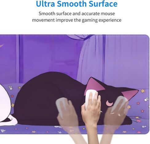 Anime Kawaii Gaming Mouse Pad - Cute Cat Large Desk Mat XL Lavender Purple Extended Mousepad - Desktop Laptop Keyboard Mouse Mat 31.5x11.8in Non-Slip Rubber Base with Stitched Edges in Saudi Arabia