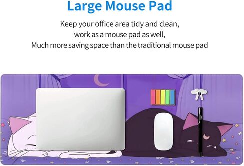 Anime Kawaii Gaming Mouse Pad - Cute Cat Large Desk Mat XL Lavender Purple Extended Mousepad - Desktop Laptop Keyboard Mouse Mat 31.5x11.8in Non-Slip Rubber Base with Stitched Edges in Saudi Arabia